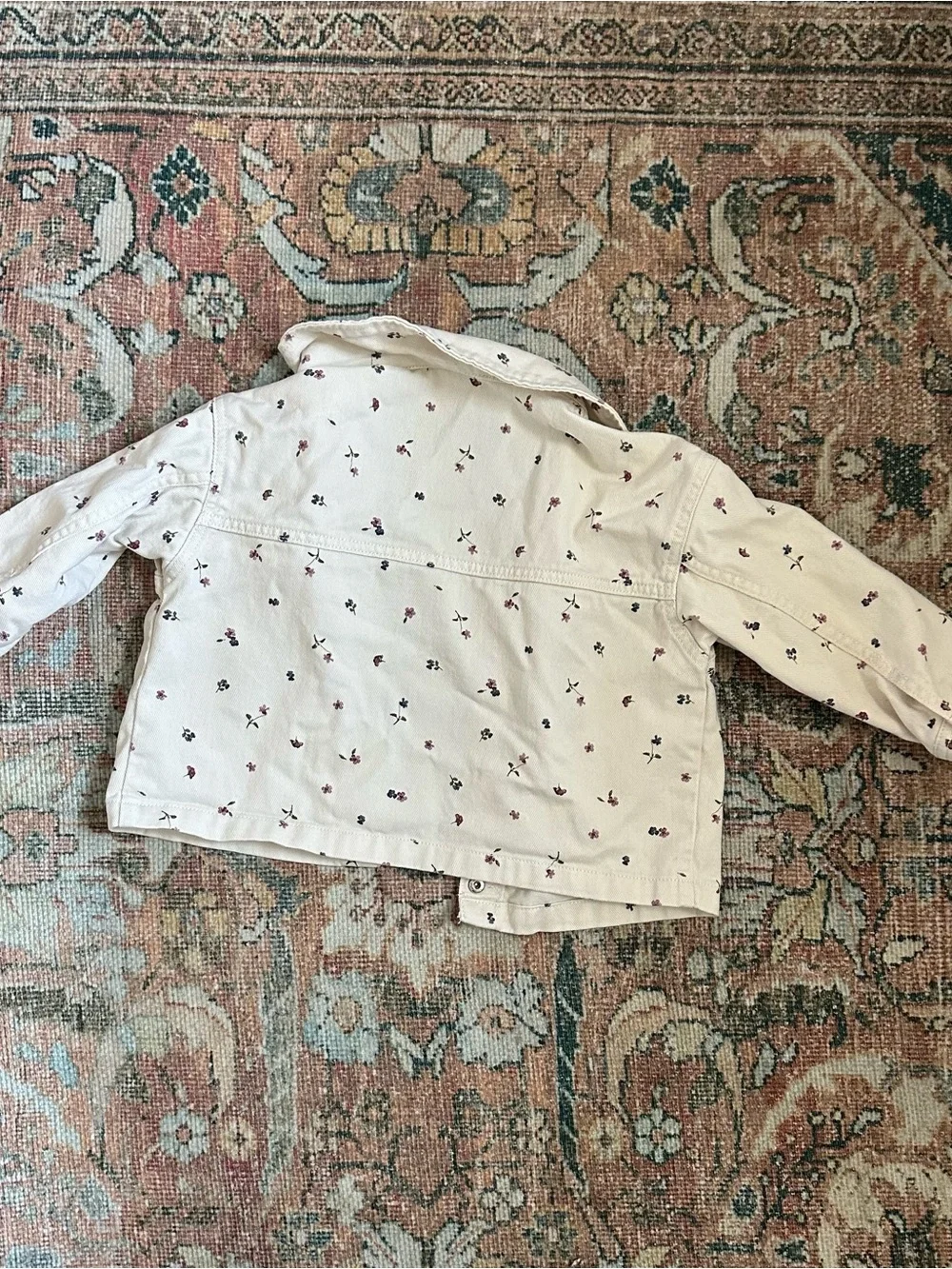 H&M Cream Denim Jacket with Tiny Pink Floral Print